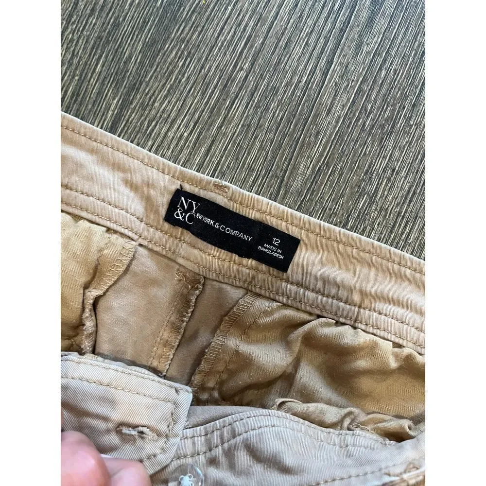 NY&C New York & Company Chino Shorts Mid Rise Cotton Blend Stretch Tan Size 12